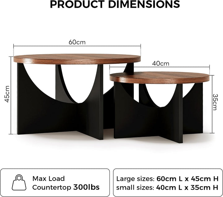 IRONCK Nestingtisch Set aus 2, Couchtisch rund, Moderner Couchtisch aus Holz für Wohnzimmer & Schlaf
