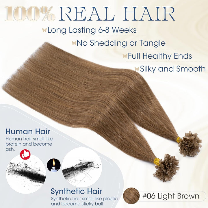 Elailite Bonding Extensions Echthaar #6 Hellbraun Extensions Echthaar Bondings U Tip Hair Extensions