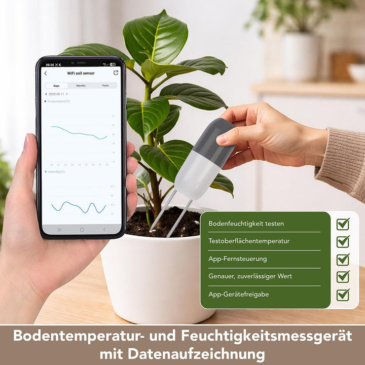 Royal Gardineer Smarter WLAN-2in1-Bodenfeuchtigkeits- und Temperaratursensor mit App