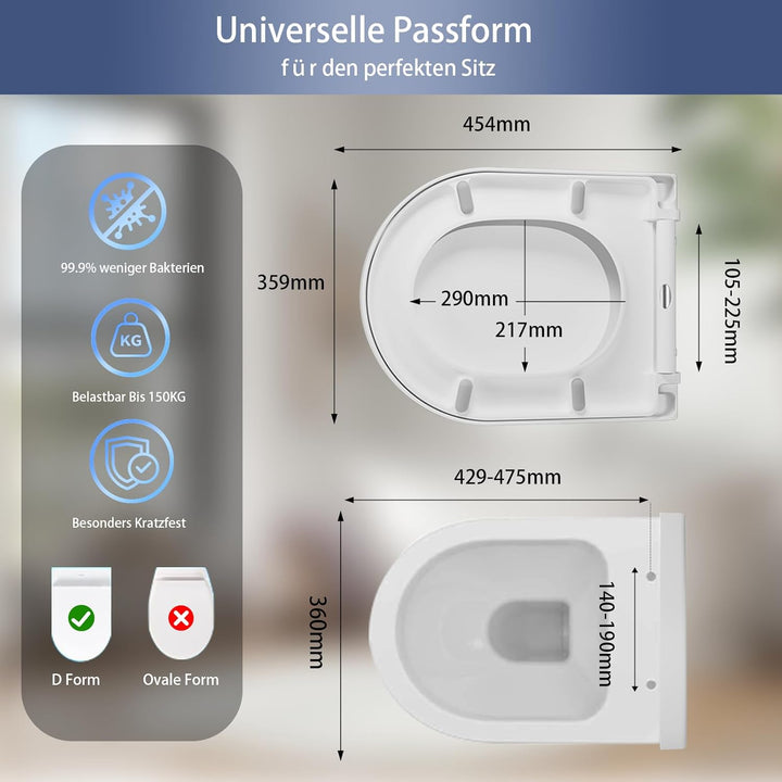 IDEALHOUSE Toilettendeckel mit Absenkautomatik, WC Sitz einfache Montage, Klodeckel Mit Quick-Releas