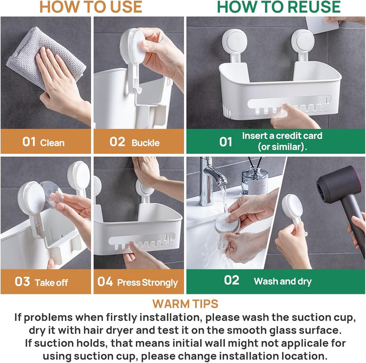 LEVERLOC Duschablage Ohne Bohren Saugnapf Dusche Organizer Grosse Kapazität Bad Organizer Ohne Bohre
