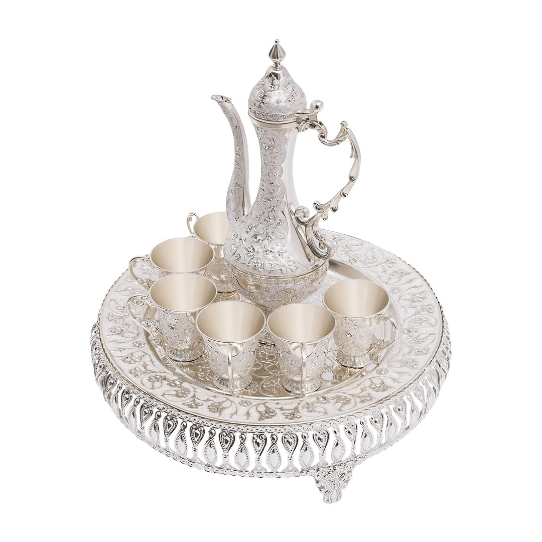 Vintage Türkische Kaffeekanne Set,Metallteekannenset mit 6 Kaffeetassen und Teetablett,Tee-Set Tee O