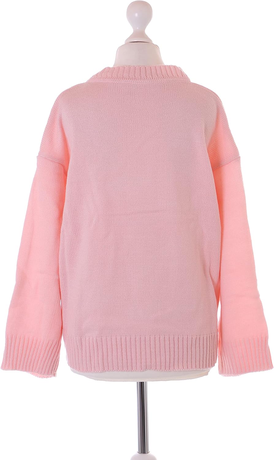 Kawaii-Story TS-317 Rosa Pfirsich Japan Schriftzeichen Stickerei Strick Pullover Pastel