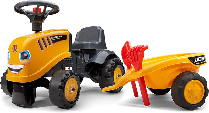 Falk – Baustellenwagen JCB mit Anhänger – ab 12 Monaten Schaufel und Rechen inklusive – 2 Styles zur