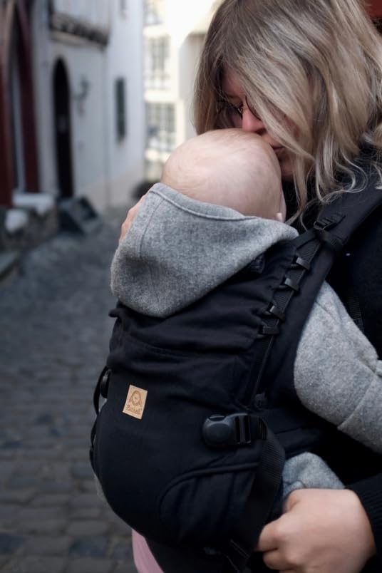 Ruckeli NEO Babytrage, Black Superior | Innovative Magnet-Schnallen, Integrierter Hüftsitz, Ergonomi