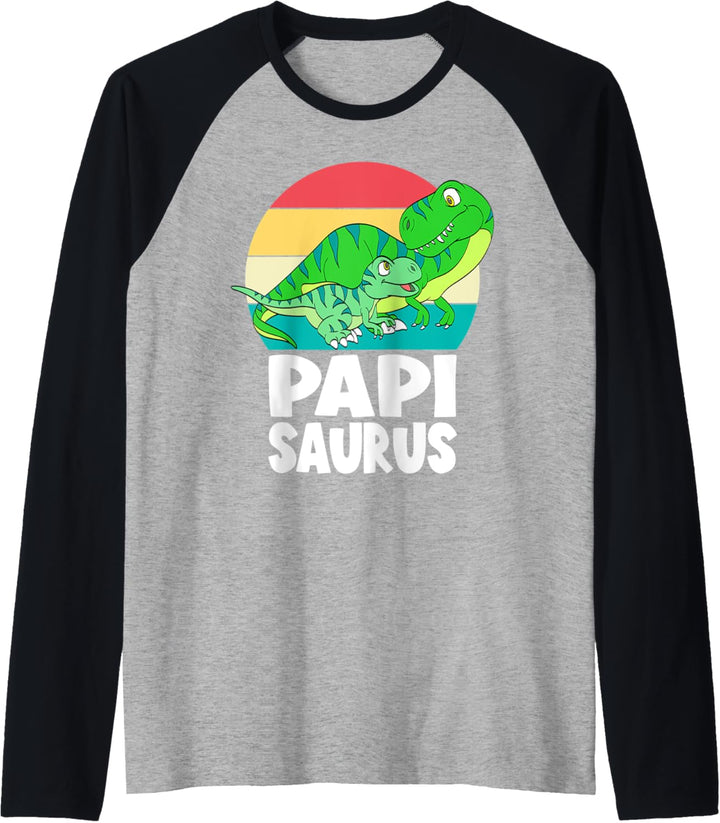 Papisaurus T-Rex Papi Dad Dinosaur Sunset Family Matching Raglan