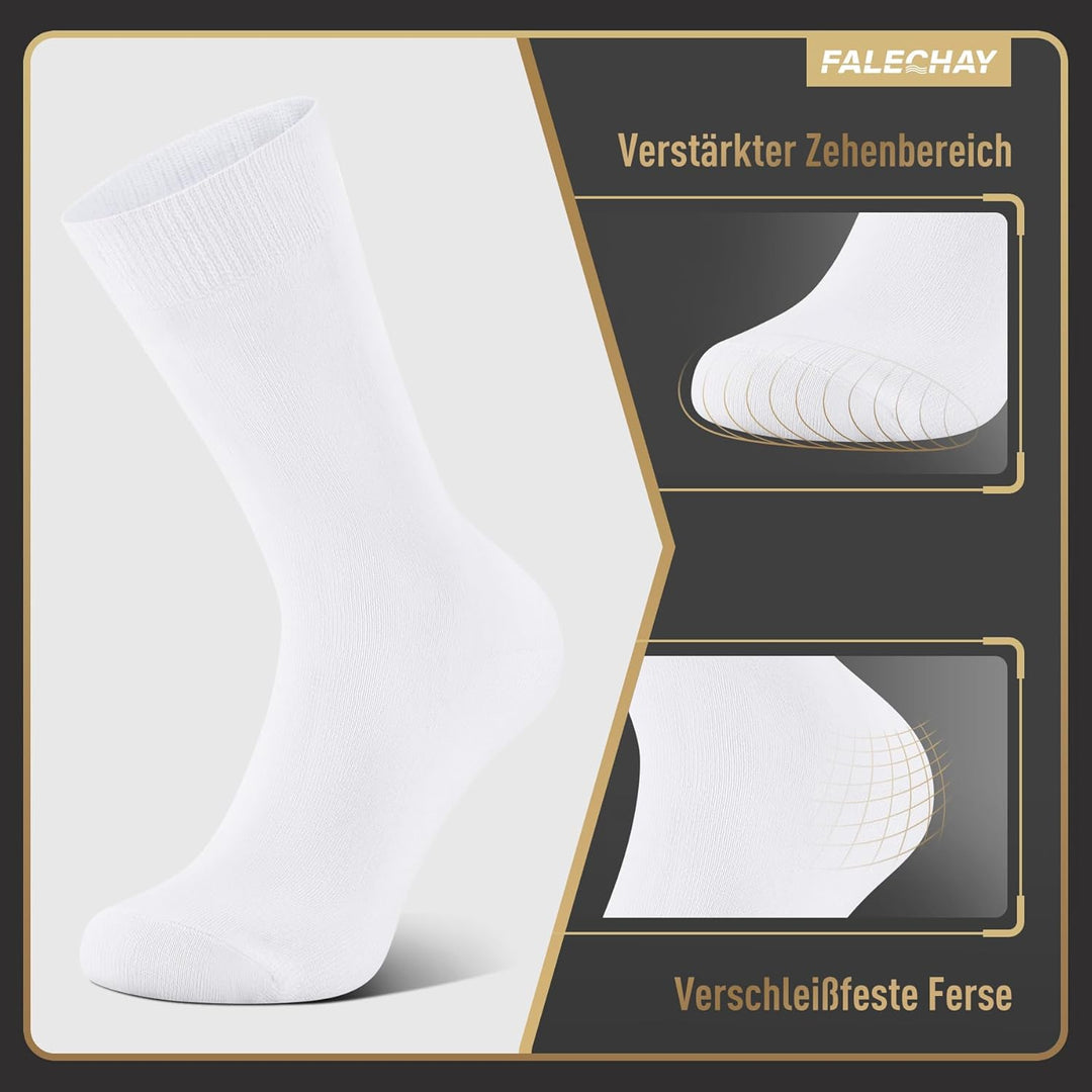 Falechay Herren Socken 12 Paar Sportsocken Classic Schwarz Atmungsaktive Baumwolle 35-38 Weiss*12, 3