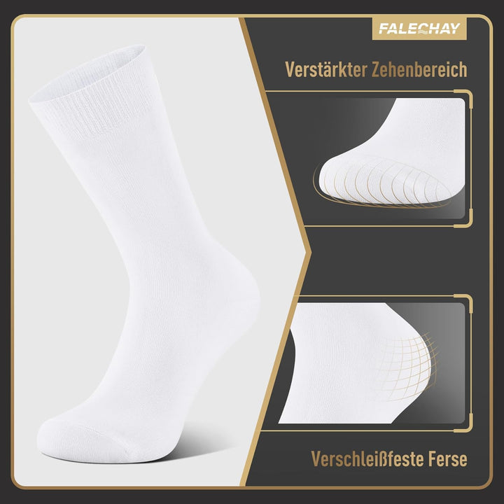 Falechay Herren Socken 12 Paar Sportsocken Classic Schwarz Atmungsaktive Baumwolle 35-38 Weiss*12, 3