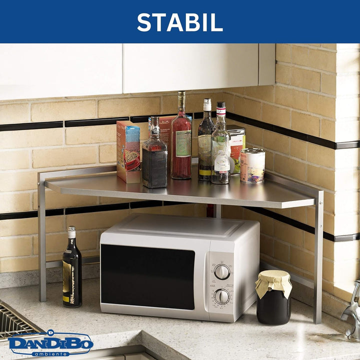 DanDiBo Eckregal Küche Arbeitsplatte Küchenregal 72x72 cm Mikrowellenregal Edelstahl 2 Stufig 96690