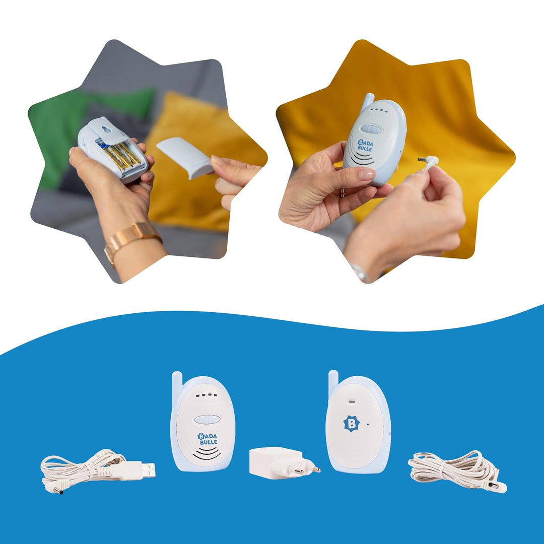 Badabulle Audio-Babyphone 300m Reichweite - akustischer und visueller Alarm - Batterie- oder Netzbet
