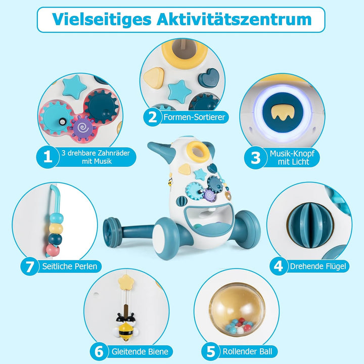 COSTWAY Lauflernwagen Baby, Lauflernhilfe mit Musik &amp; Licht, Laufhilfe mit Formensortierer, Zahnräde