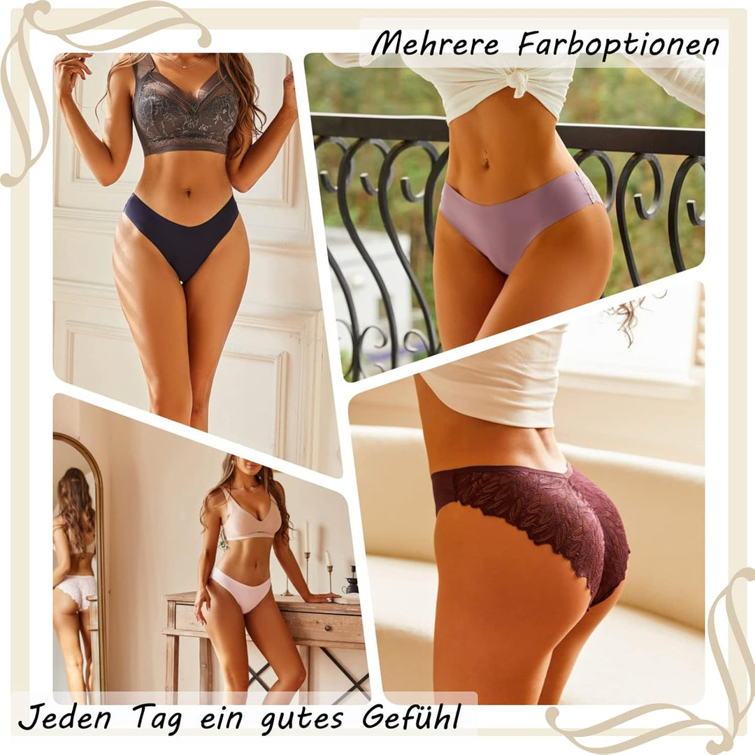 FINETOO Seamless Slips Damen Nahtlose Unterwäsche Spitzen Hipster Frauen Sexy V Waisted Unterhosen A