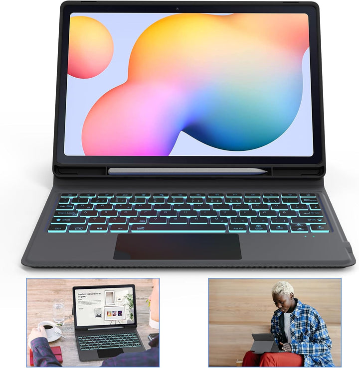 für Samsung Galaxy Tab S6 Lite 10,4 Zoll 2024/2022/2020 Hülle mit Tastatur QWERTZ : 7-Farbige Beleuc