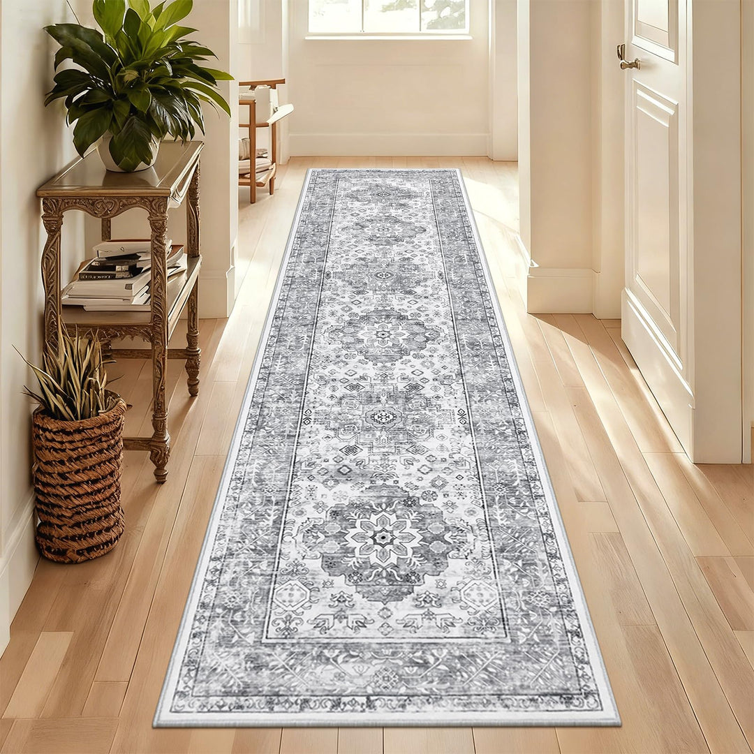 Enyhom Teppich Läufer, 60 x 240 cm Grau Extra Lange Läufer Teppiche für Flur rutschfest Waschküche M