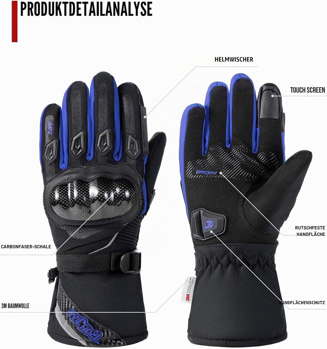 BORLENI Winter Motorradhandschuhe Herren, Motorrad Handschuhe Herr Warm Winterhandschuhe Wasserdicht