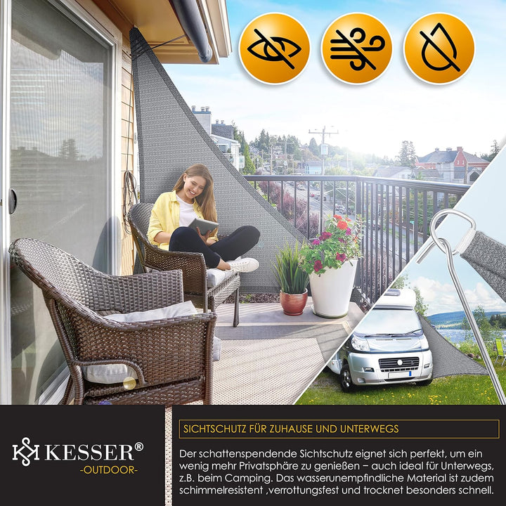 KESSER® Sonnensegel Sonnenschutz Windschutz | HDPE Gewebe | wasserabweisend & windabweisend | Dreiec