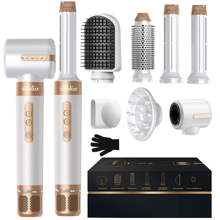 UKLISS 7 in 1 Airstyler & Haartrockner Pro, Föhn Set High Speed 110,000RPM mit Luft-Lockenstab Föhnb