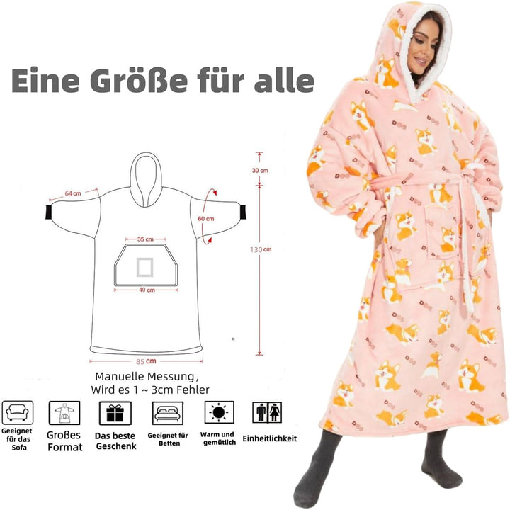 Oversized Hoodie Decke Damen，Verlängern Decken Hoodie,Extra Dick und Warm Deckenpullover，Blanket Hoo