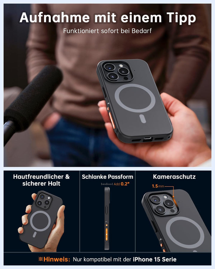 KI Digitales Diktiergerät mit Handyhülle, App-Steuerung, Unterstützt 80+ Sprachen, Transkribieren un