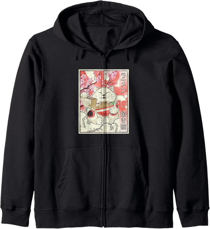 Maneki Neko Katzen-Ramen-Nudeln, japanisch, ästhetisch, Vintage Kapuzenjacke