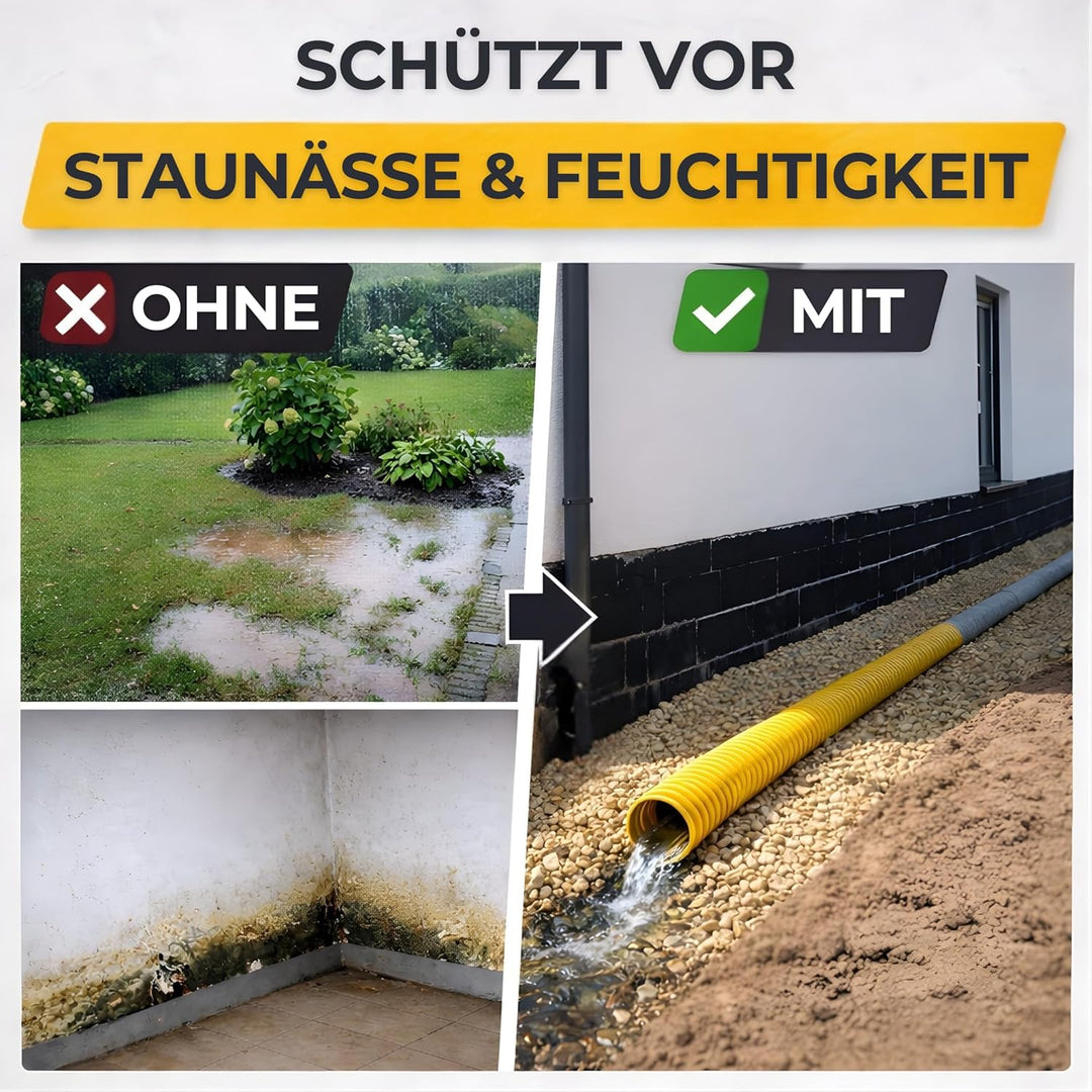 Drainagerohr DN65 5m flexibel & perforiert – PVC Sickerrohr gewellt und geschlitzt – schützt vor Sta