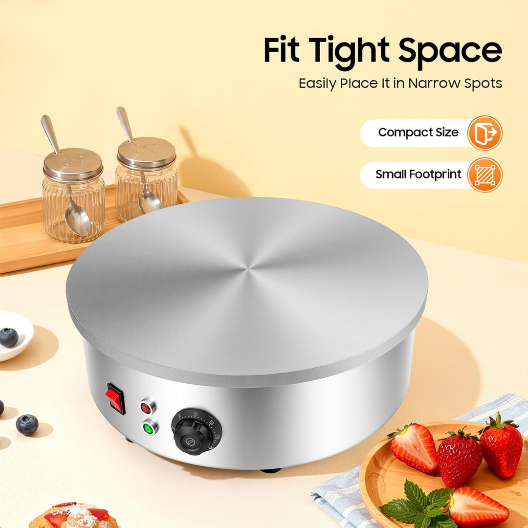 220V 3000W Crepegerät Crêpes Maker mit Spatel und Teigschaber, 45cm Platte Gastro Crepesmaker Profi