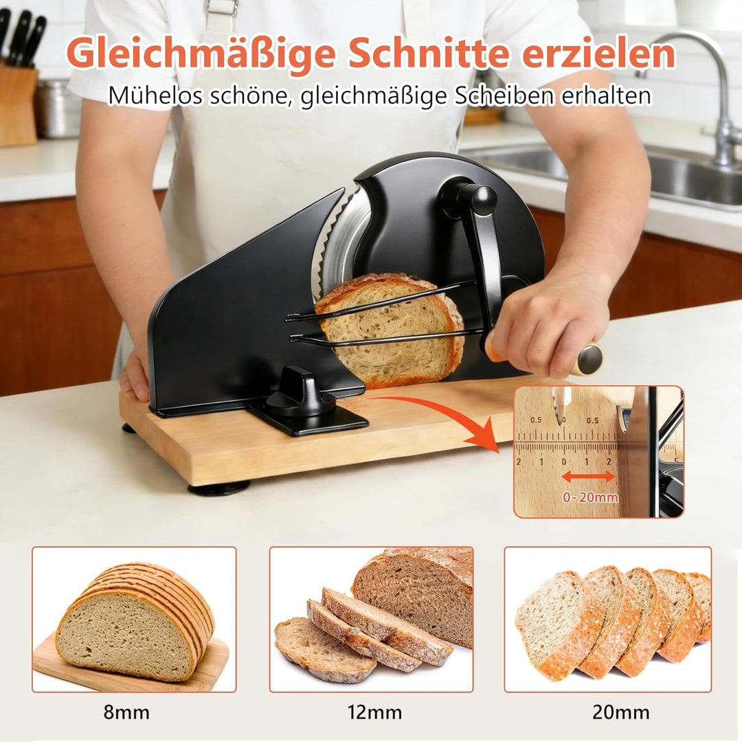 Manuelle Brotschneidemaschine mit Handkurbel | Scheibendicke stufenlos wählbar 1–20 mm | Edelstahlkl