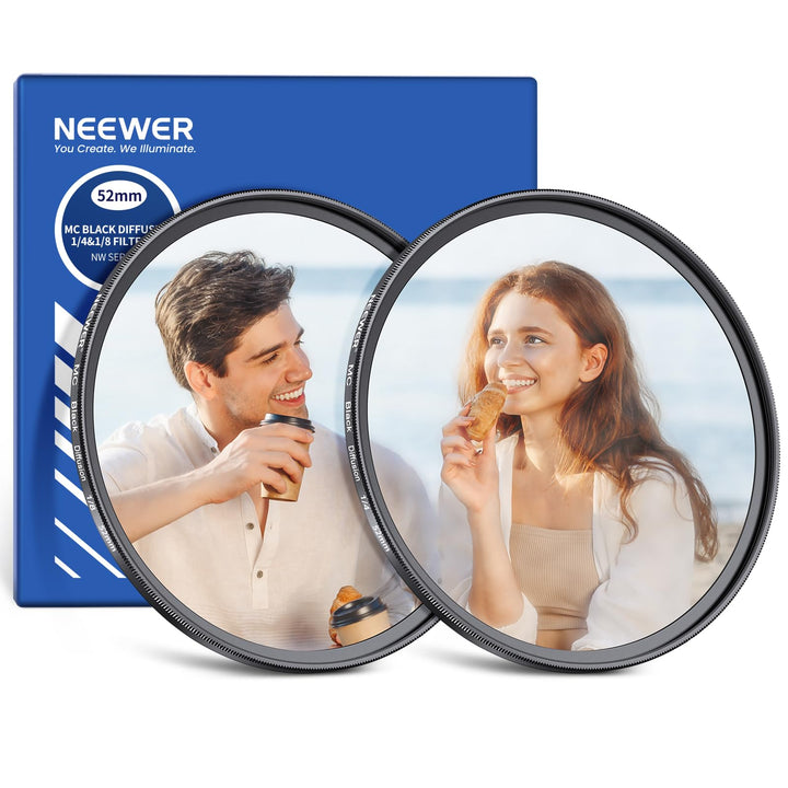 NEEWER 52mm 1/4 &amp; 1/8 Black Diffusion Filter für einen filmischen Nebeleffekt, 2er Set mehrfach besc