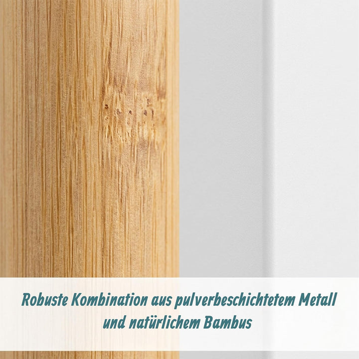Relaxdays Handtuchständer, HBT: 76 x 45 x 21,5 cm, Metall, 3 Stangen aus Bambus, stehender Handtuchh