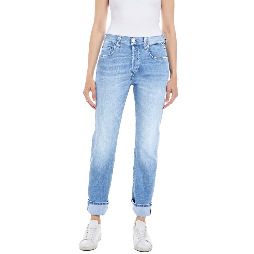 Replay Damen Jeans Maijke Straight-Fit mit Stretch 26W / 30L Light Blue 010, 26W / 30L Light Blue 01