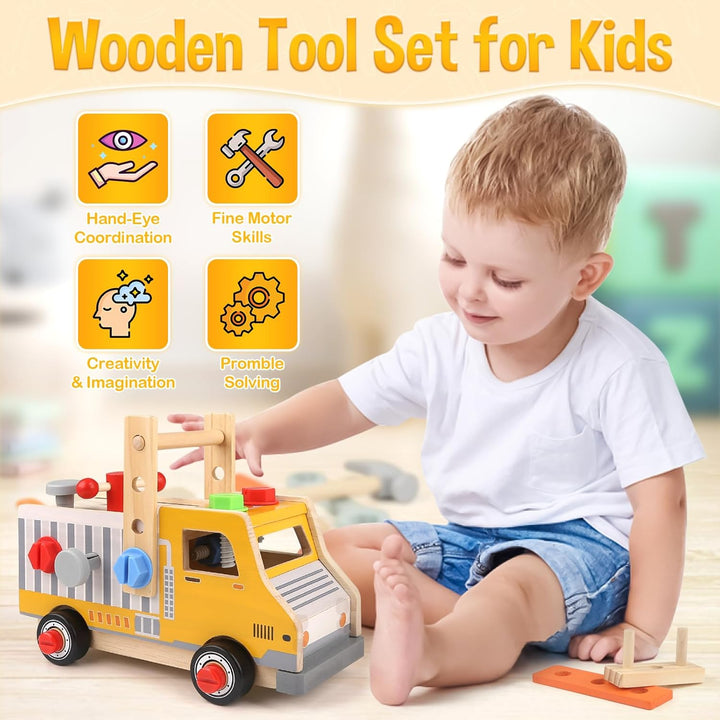DINORUN Werkzeugkoffer Kinder, Kinderwerkzeug Kinderspielzeug, Holzspielzeug Montessori Spielzeug ab