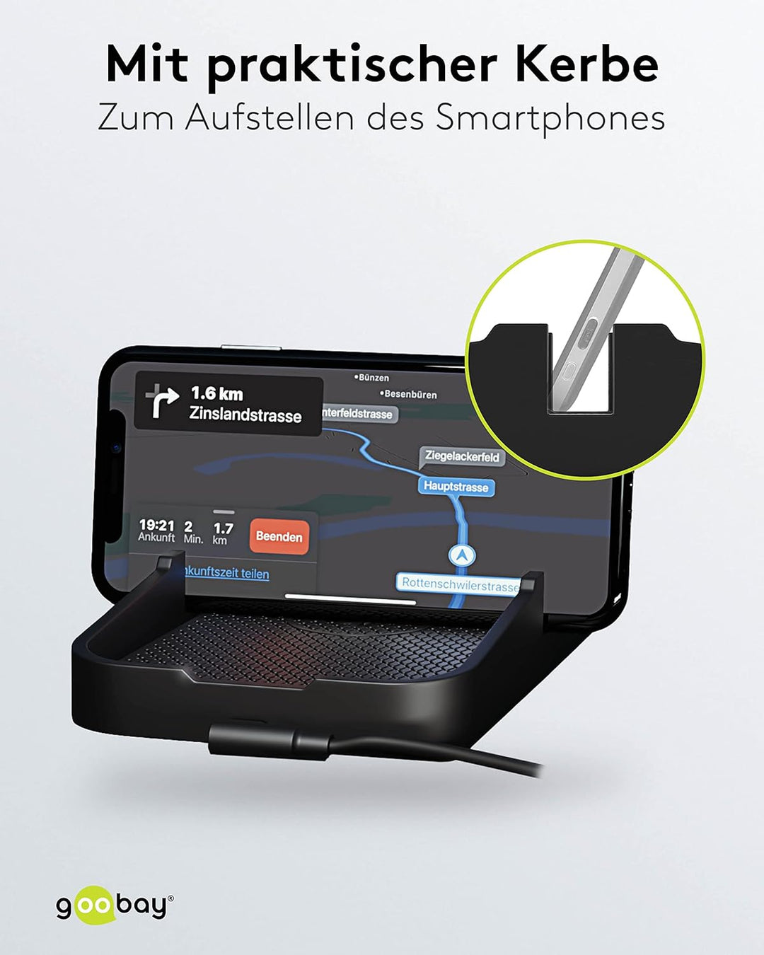 Goobay 60471 Kfz Wireless Charger 15W Qi Ladestation / kabelloses Ladegerät 15W / Induktive Ladestat
