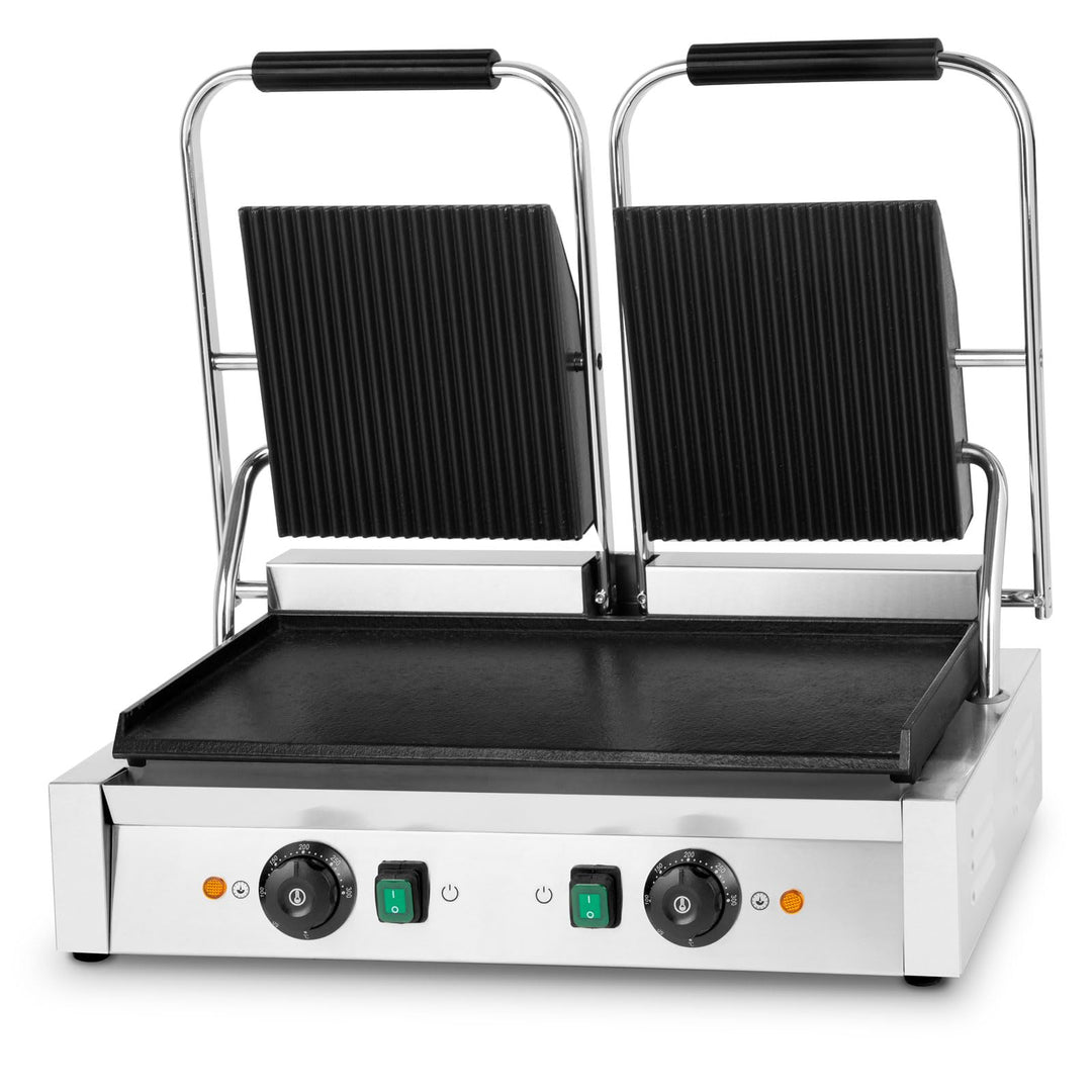 VERTES Kontaktgrill doppelt, Gusseisen Grillplatte oben gerillt/unten flach, 3600 W Gastro Multigril