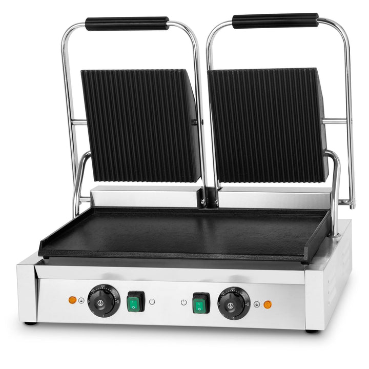 VERTES Kontaktgrill doppelt, Gusseisen Grillplatte oben gerillt/unten flach, 3600 W Gastro Multigril