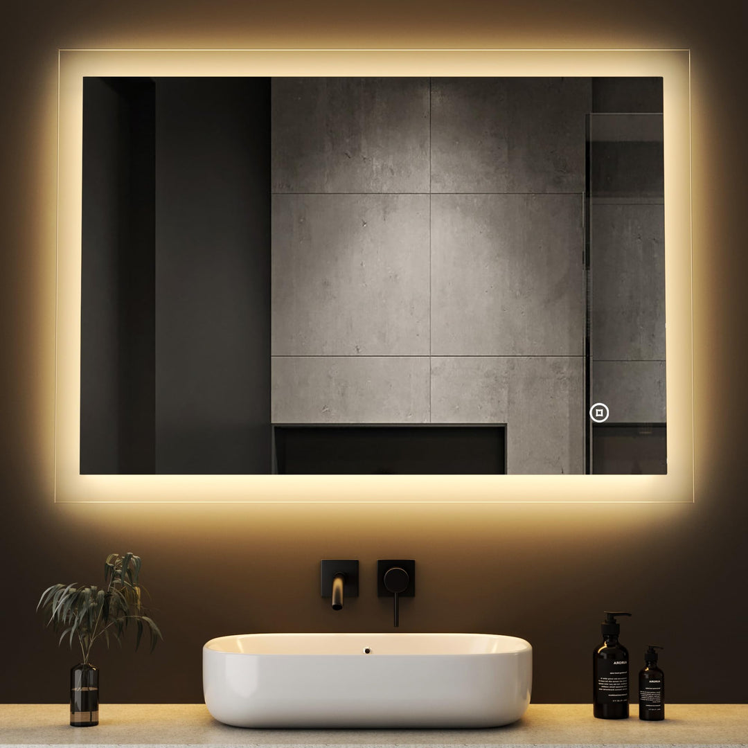 Boromal Badspiegel mit Beleuchtung 40x60cm Badezimmerspiegel Vertikal/Horizontal Wandspiegel 3 Licht
