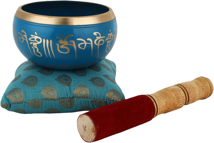 Zap Impex ® Tibetische Meditation Om Mani Klangschale Kissen Schlägel 10,2 cm blau