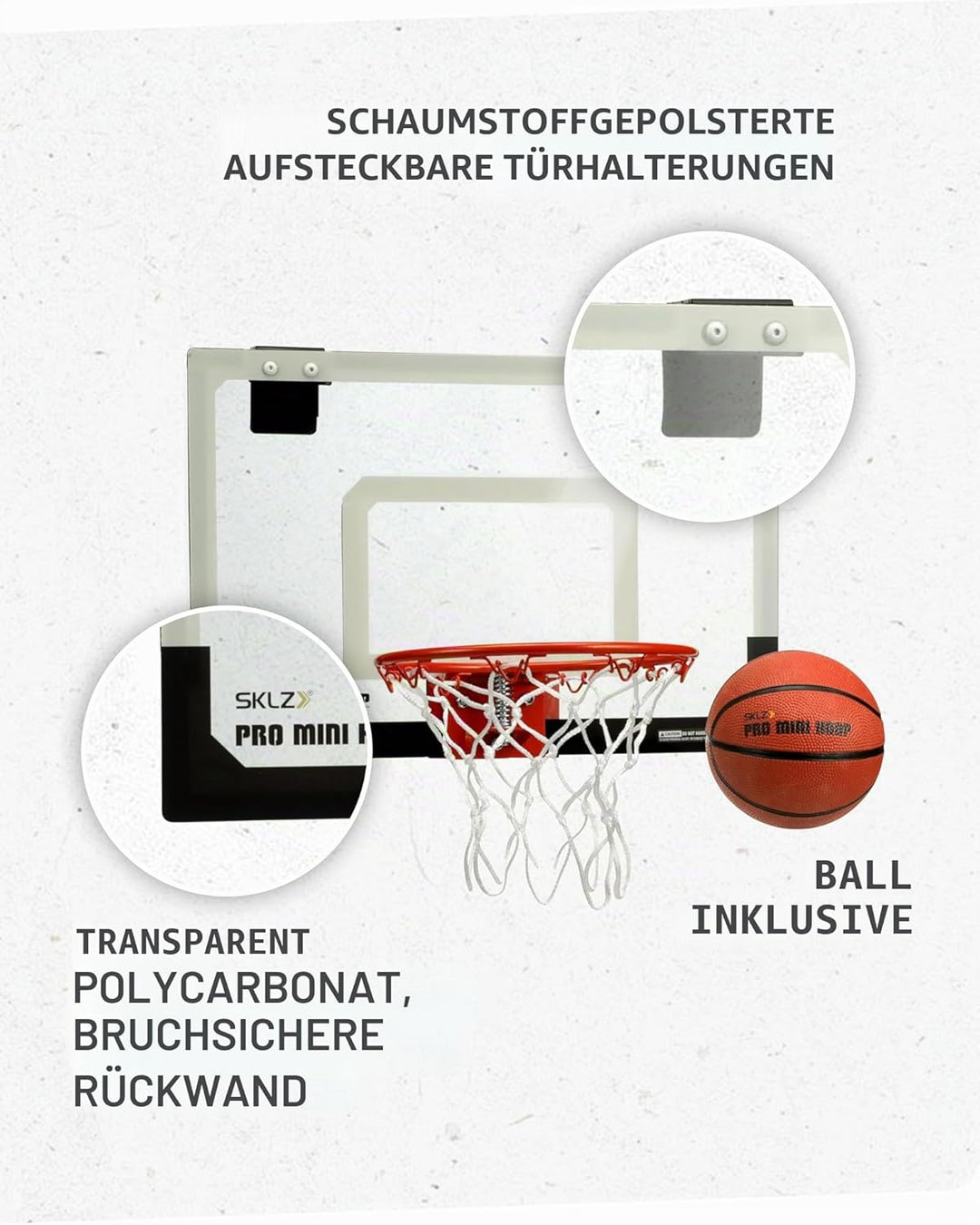 SKLZ Unisex Glow in The Dark Mini Basketball Hoop, White/Black, Standard (18" x 12")