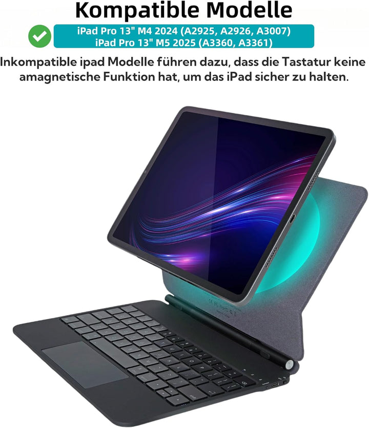 Deutsches QWERTZ-Layout Magic Keyboard Case für iPad Pro 13-Zoll M4 2024, M5 2025, Magnetische Keybo