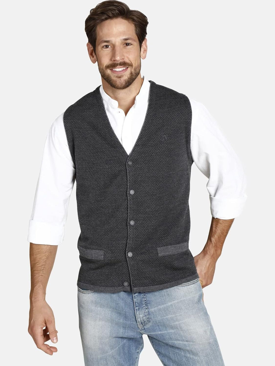 Jan Vanderstorm Herren Strickweste Tane 4XL Grosse Grössen Grau, 4XL Grosse Grössen Grau