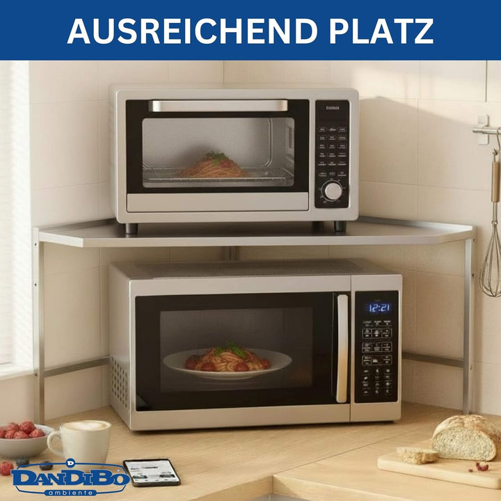 DanDiBo Eckregal Küche Arbeitsplatte Küchenregal 72x72 cm Mikrowellenregal Edelstahl 2 Stufig 96690
