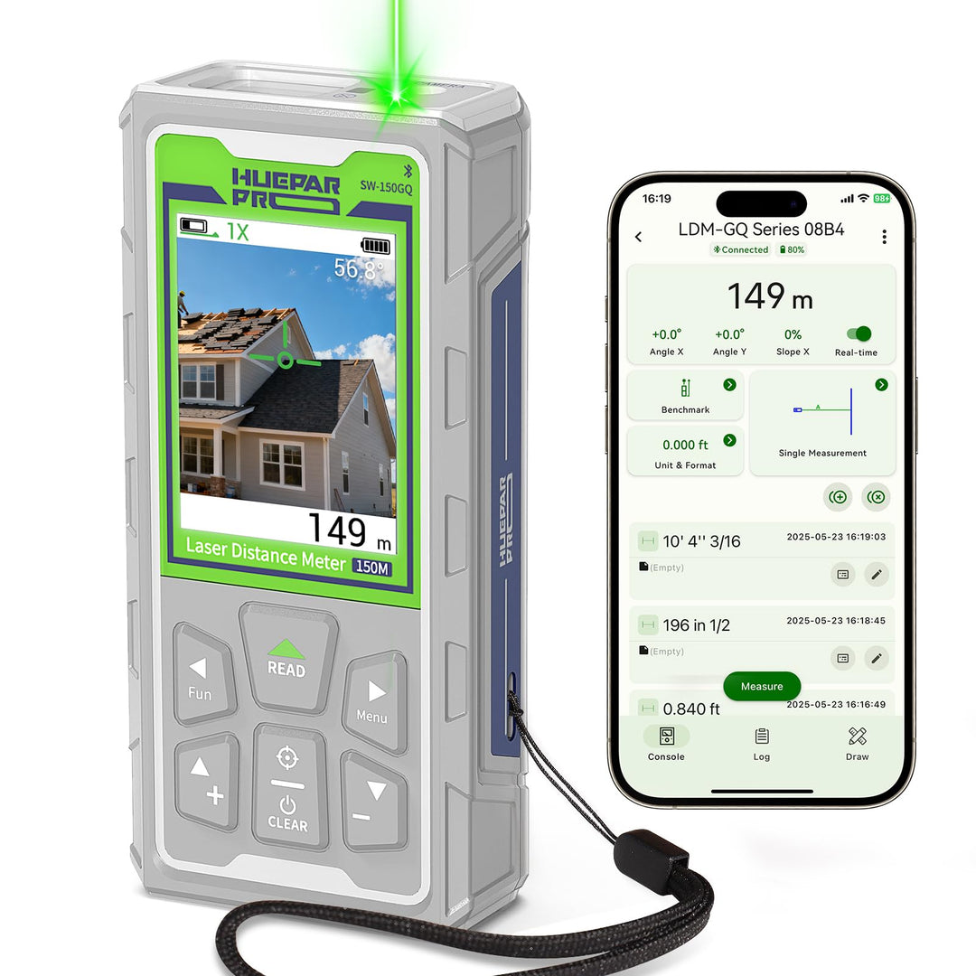 Huepar Pro Outdoor Laser Entfernungsmesser 150 m mit Kamera & Bluetooth, P2P-Technologie Lasermessge
