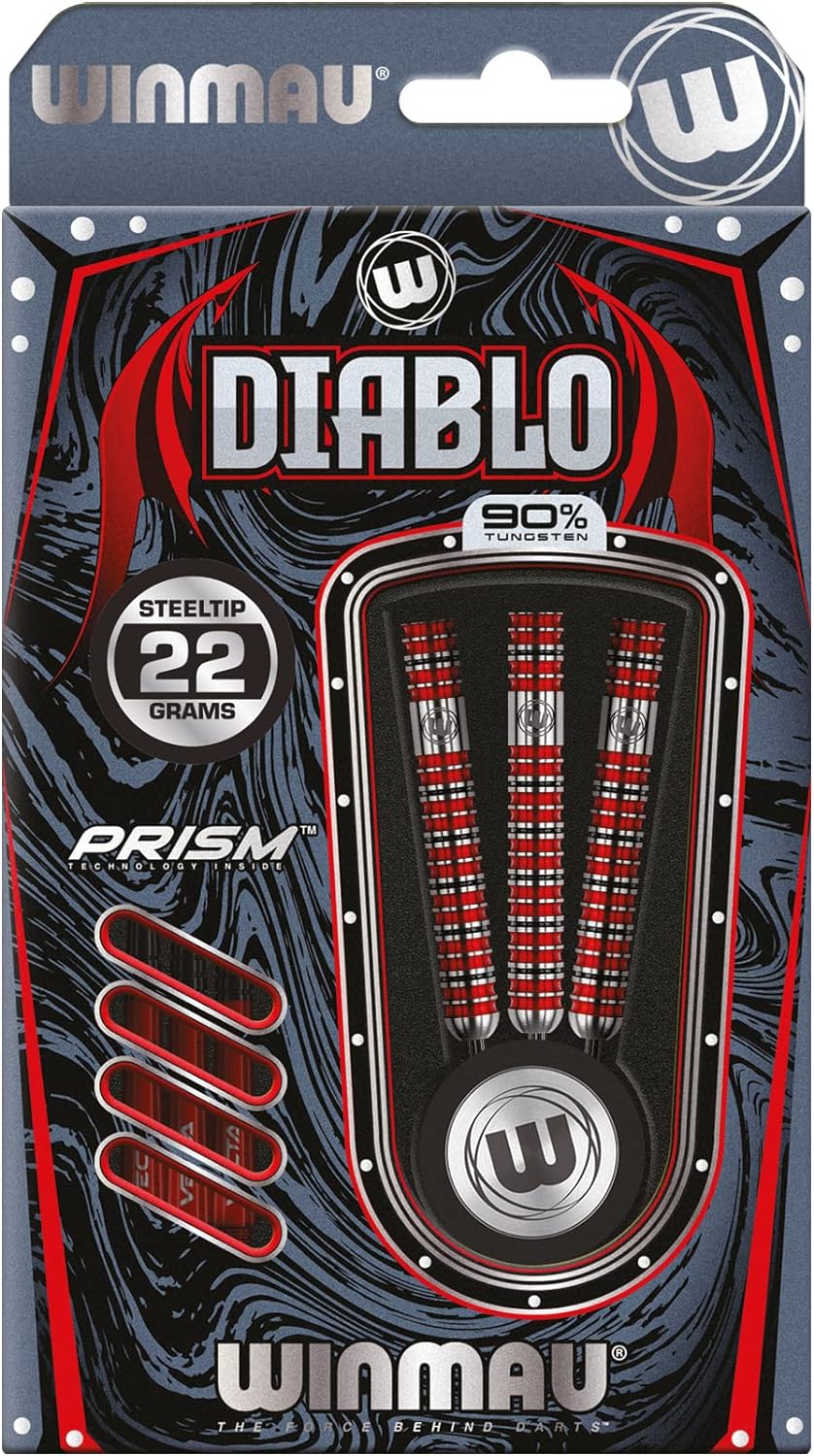 WINMAU Diablo Profi Stahlspitze Wolfram Dartpfeile mit Flüge und Stiele (Wellen) 22g Parallel, 22g P