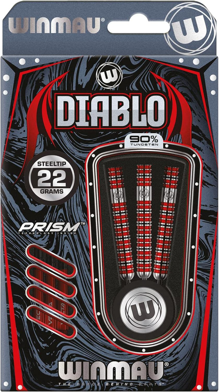 WINMAU Diablo Profi Stahlspitze Wolfram Dartpfeile mit Flüge und Stiele (Wellen) 22g Parallel, 22g P