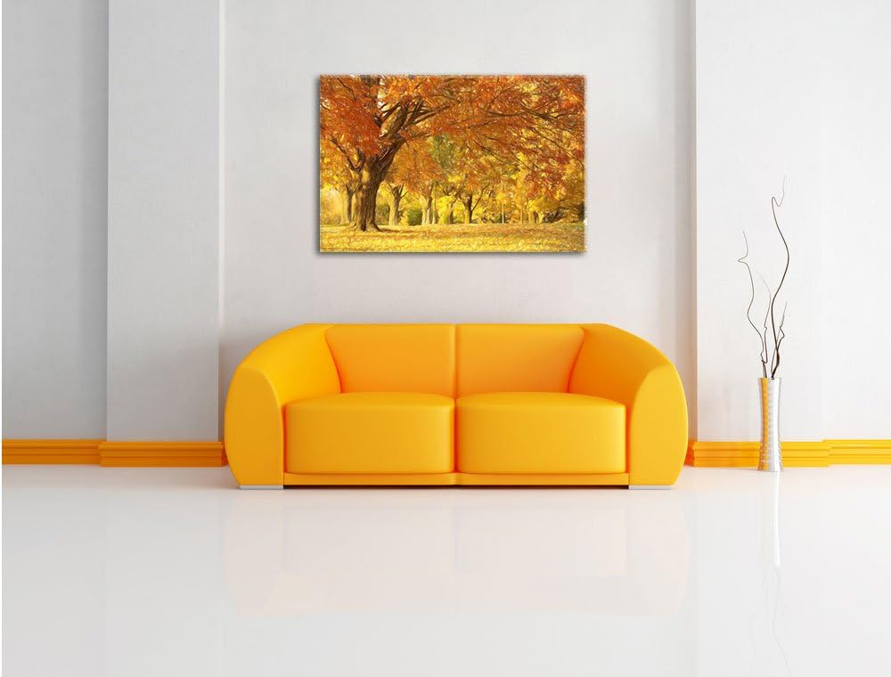 Pixxprint schöne Herbstlandschaft Kunst Buntstift Effekt, Format: 100x70 auf Leinwand, 100x70