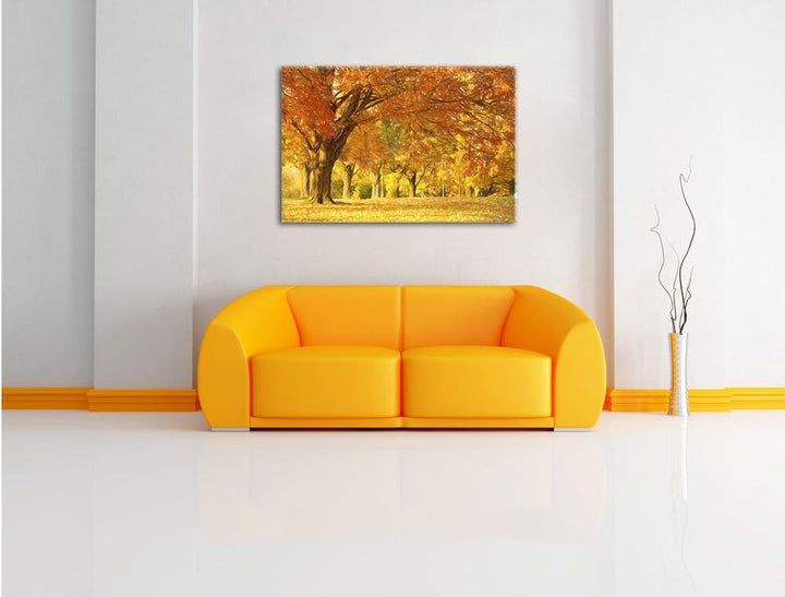 Pixxprint schöne Herbstlandschaft Kunst Buntstift Effekt, Format: 100x70 auf Leinwand, 100x70