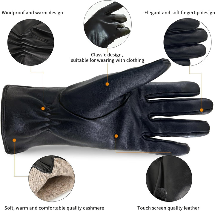 Damen Leder Handschuhe echtes Lammleder und mit Kaschmir Wolle gefütterte warme Winter Handschuhe X-