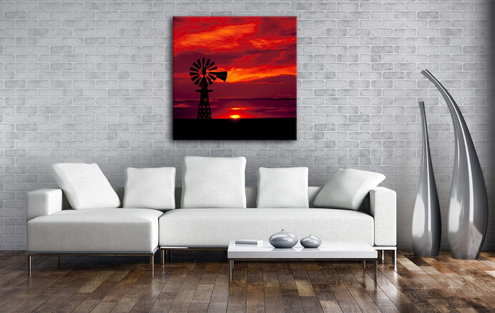 deyoli Windmühle im Abendrot Format: 70x70 als Leinwand, Motiv fertig gerahmt auf Echtholzrahmen, Ho