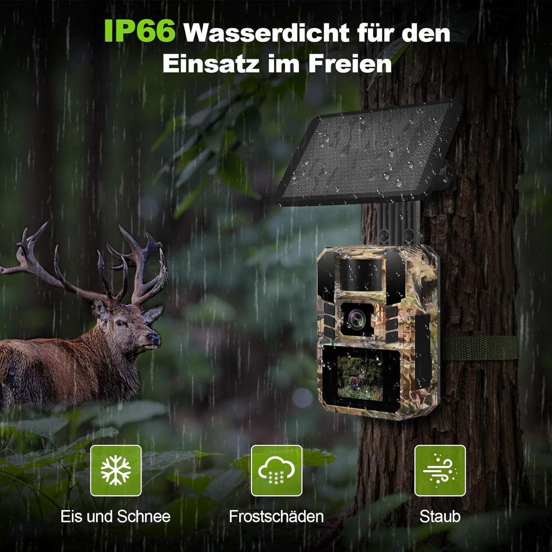 3 Wildkamera Solar, 4K/64MP Wildkamera WLAN mit Handyübertragung APP, Bewegungssensor, Nachtsicht, 0
