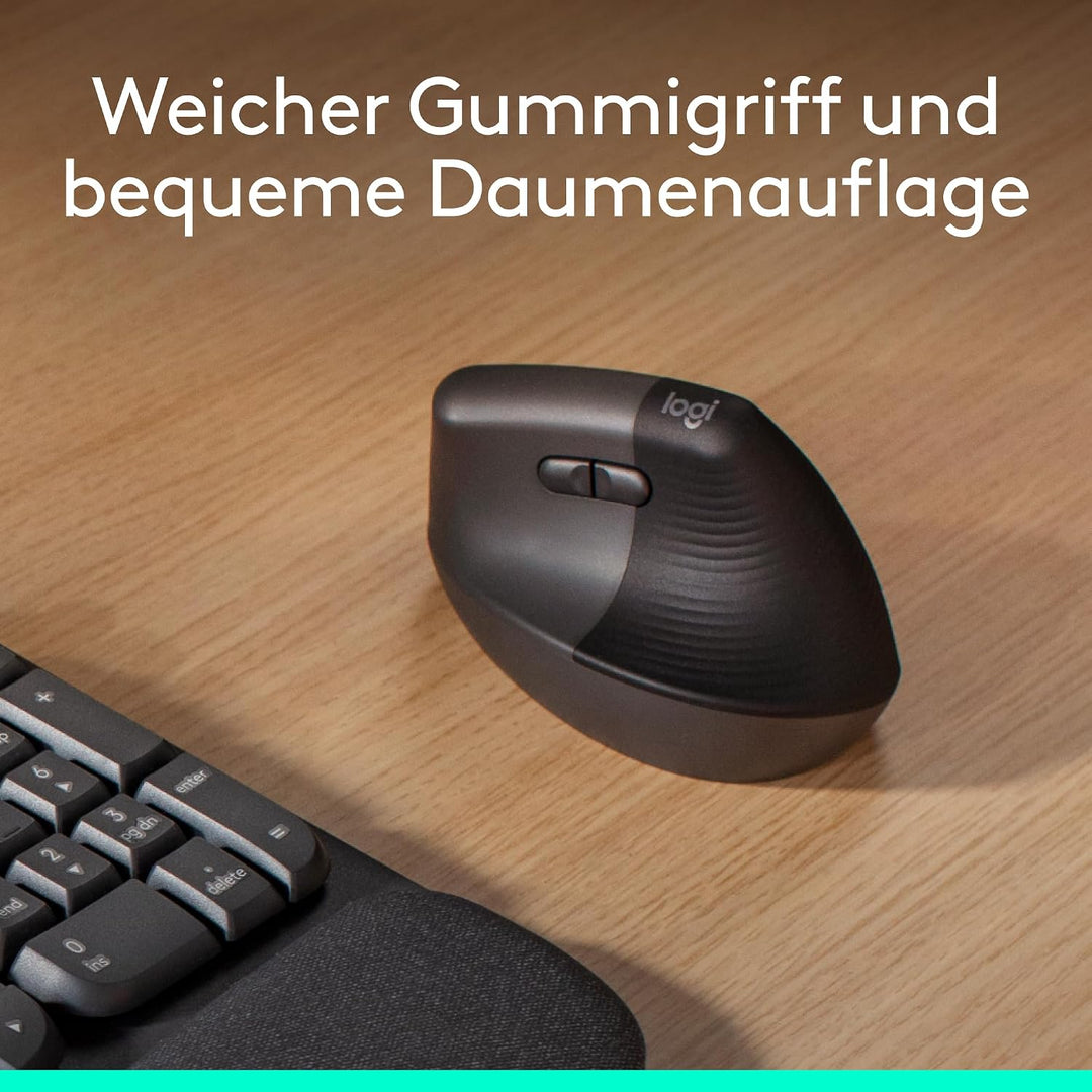 Logitech Lift Vertikale Ergonomische Maus, Kabellos, Bluetooth oder Logi Bolt USB-Empfänger, Leise K