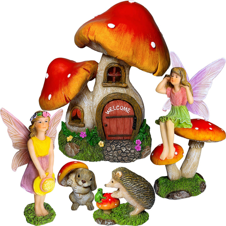 Miniatur-Set für Feengarten, Pilzhaus, 6 Stück, Figuren und Zubehör für den Aussenbereich oder als H